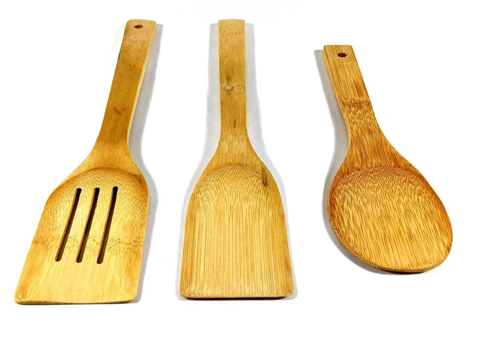 3 Piece Set of Bamboo Kitchen Cooking Utensils tools Spoon Spatula Wooden B-3023